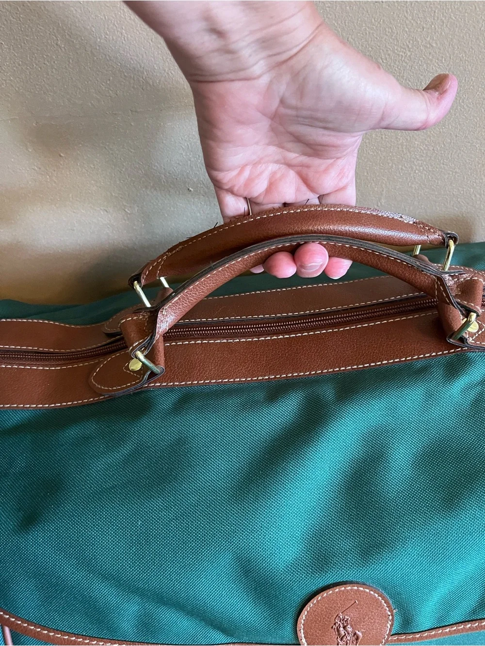 Vtg 90s Polo Ralph Lauren green Luggage Set of 2 Pieces messenger and weekender